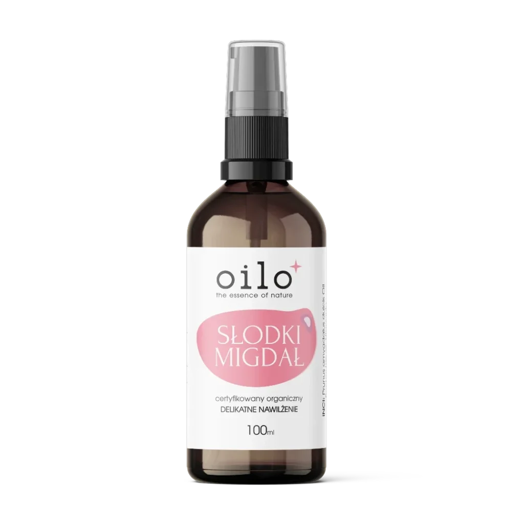 Olej migdałowy / słodki migdał — butelka 100 ml z przodu, etykieta