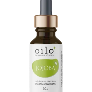 Olej jojoba — tył etykiety z INCI i pochodzeniem