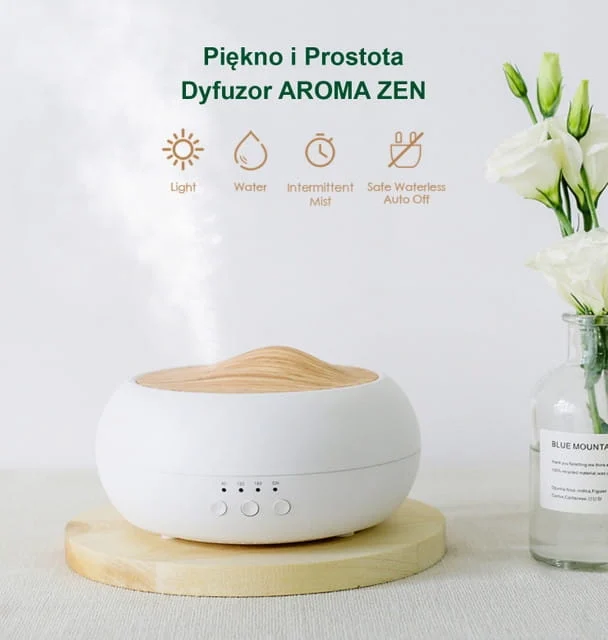 Dyfuzor ultradźwiękowy AROMA ZEN — butelka z przodu, etykieta