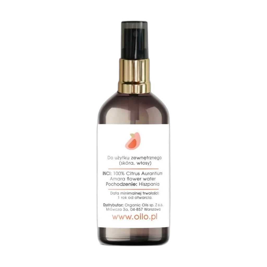 Hydrolat neroli — tył etykiety z INCI i pochodzeniem