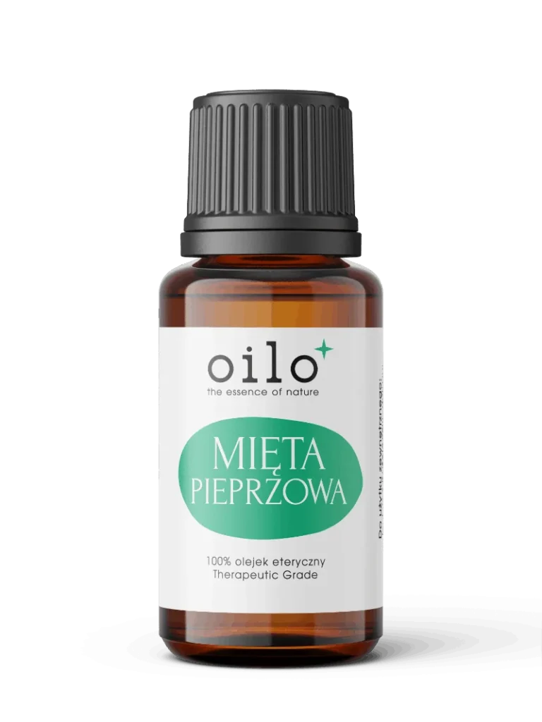 Olejek miętowy / mięta pieprzowa — butelka z przodu, etykieta