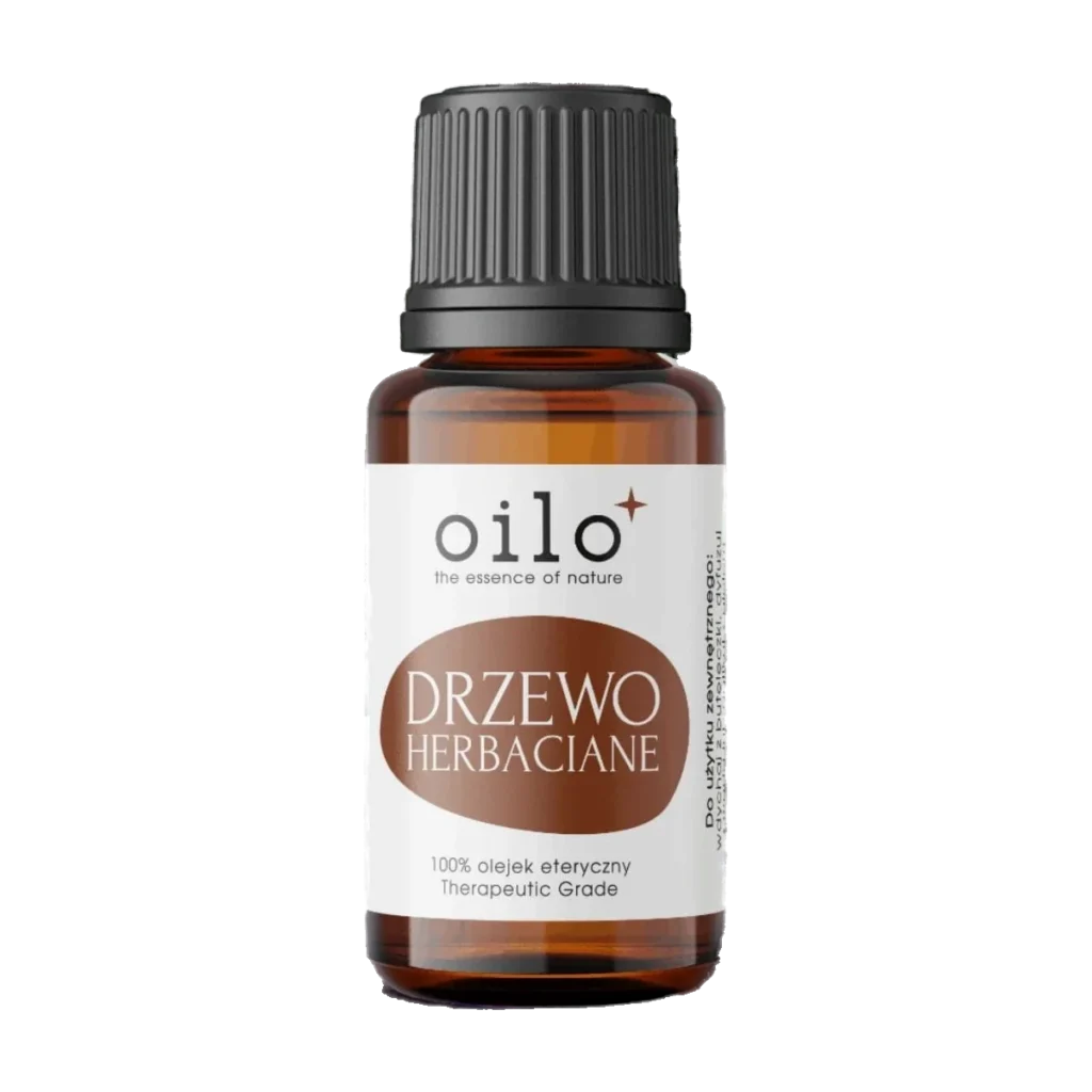 Olejek z drzewa herbacianego — butelka z przodu, etykieta