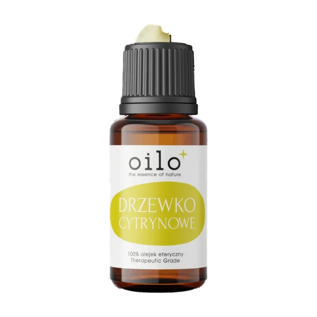 Olejek z drzewa cytrynowego — butelka z przodu, etykieta