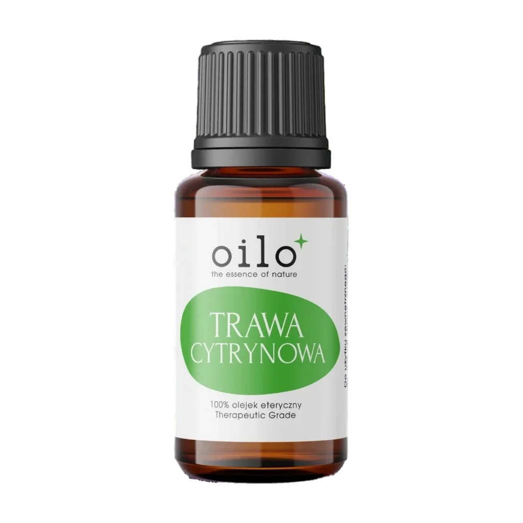 Olejek z trawy cytrynowej — butelka z przodu, etykieta
