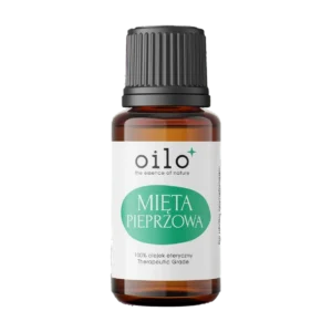 Olejek miętowy — butelka z przodu, etykieta