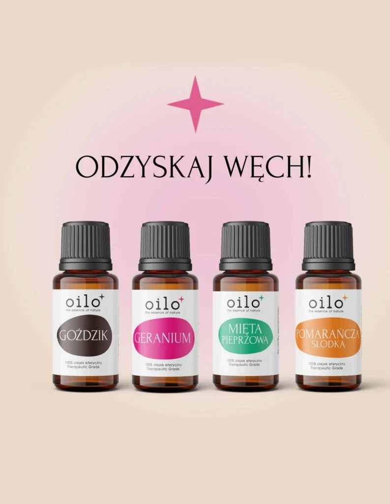 ODZYSKAJ WĘCH — zestaw: goździk, geranium, mięta pieprzowa i pomarańcza słodka