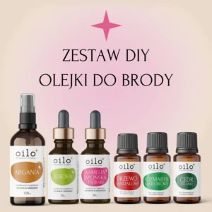 OLEJKI DO BRODY — zestaw DIY: argan 100 ml, jojoba, kamelia tsubaki oraz olejki drzewo sandałowe, rozmaryn kamforowy i cedr atlaski