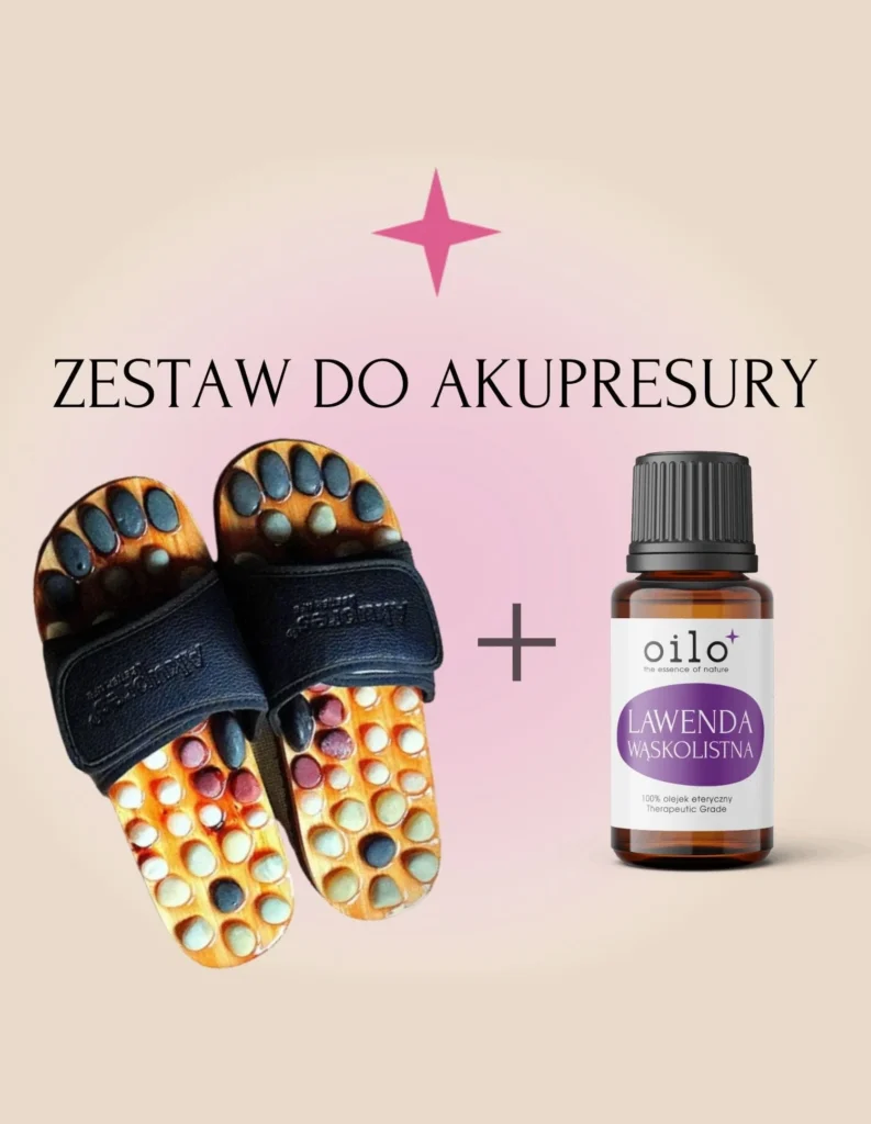 ZESTAW DO AKUPRESURY — klapki akupresurowe oraz olejek lawenda wąskolistna